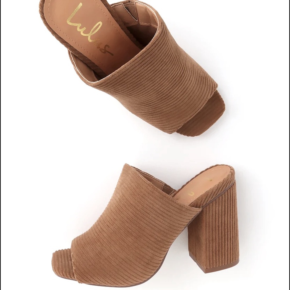 Raelynn Corduroy Light Tan Peep-Toe Mules